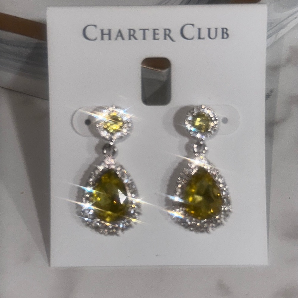 Charter Club Gold/ Silver-Tone Pavé & Stone Drop Earrings Yellow 1"